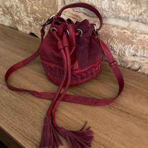 Zara Burgundy Leather Suede Bucket Bag